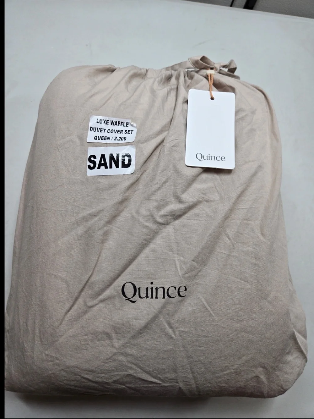 NWT QUINCE Organic Luxe Honeycomb Duvet Cover Set Full/Queen Sand 0561